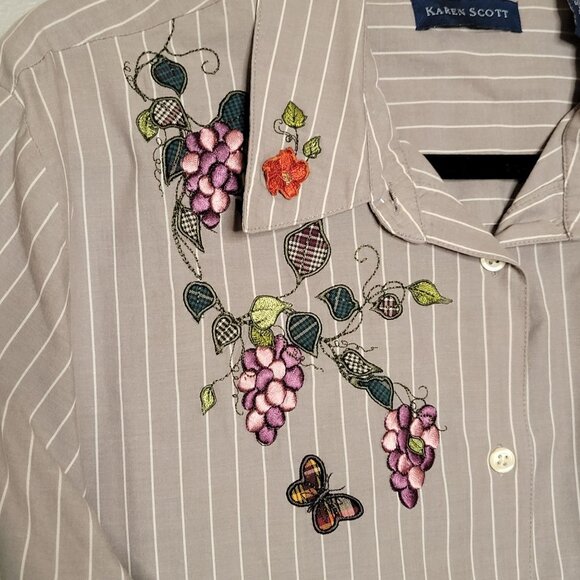 Karen Scott XL Women's Long Sleeve Button-Down Shirt Fruit & Butterflies - Picture 3 of 8